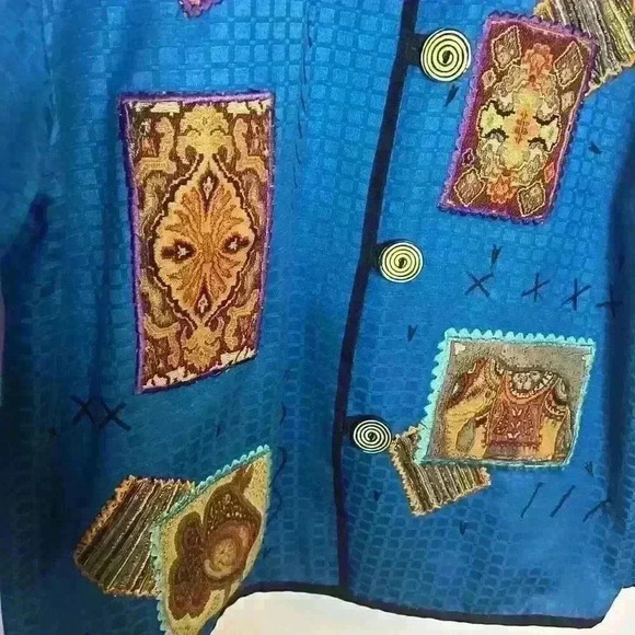 Vintage Allure Dress Jacket Womens Med Blue‎ Patchwork Boho Art To Wear Blazer - Picture 5 of 11